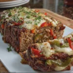 Easy Stuffed Philly Cheesesteak Meatloaf with Peppers and Onions
