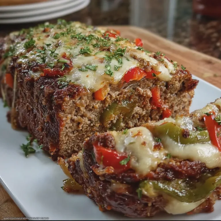 Easy Stuffed Philly Cheesesteak Meatloaf with Peppers and Onions