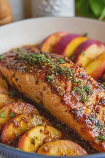 Alcohol-Free Bourbon-Style Peach Roasted Salmon