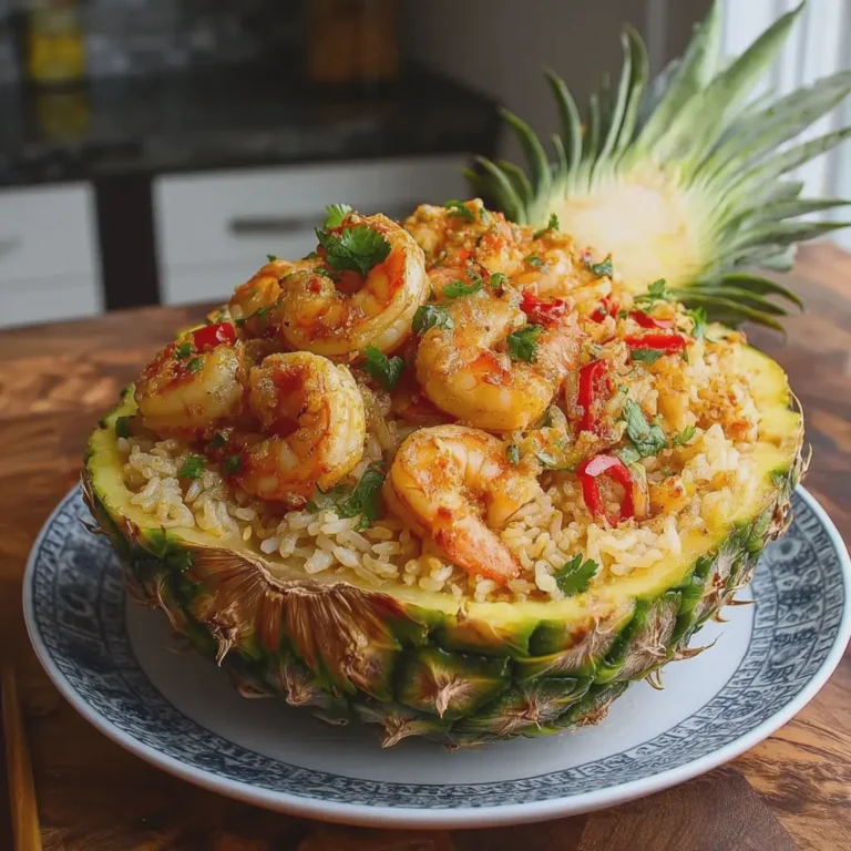 Pineapple Shrimp Rice in a Pineapple Bowl