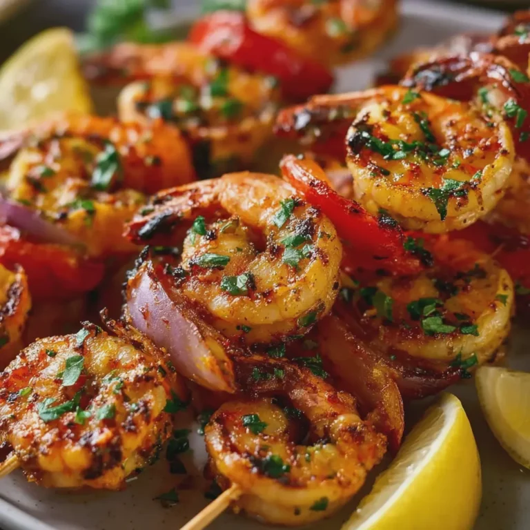 Grilled Shrimp Kebabs With Peppers, Red Onion, and Lemon