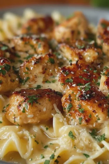 Garlic Butter Chicken Bites with Creamy Parmesan Pasta