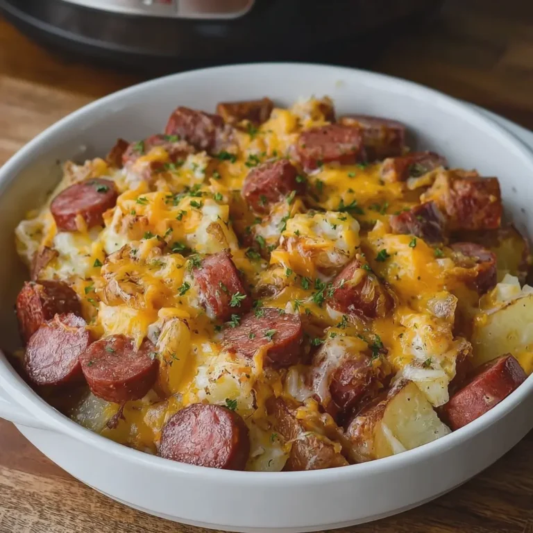 Crockpot Cheesy Potatoes and Beef Kielbasa
