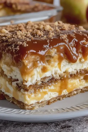 No-Bake Caramel Apple Eclair Cake