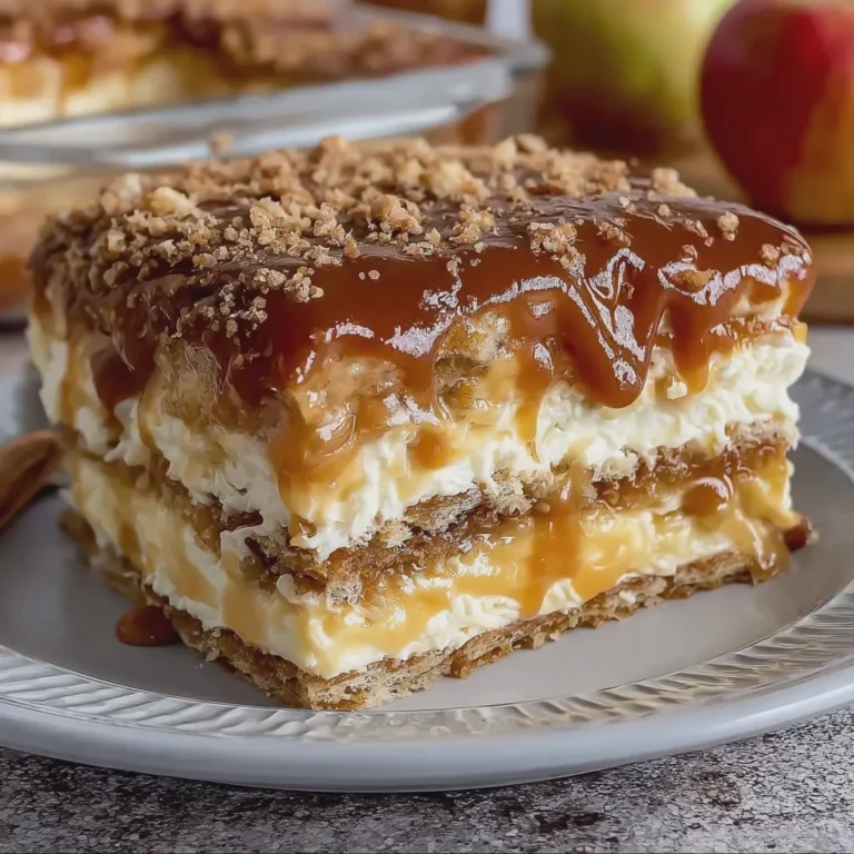 No-Bake Caramel Apple Eclair Cake