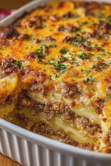 Cheesy Ground Beef Scalloped Potato Casserole