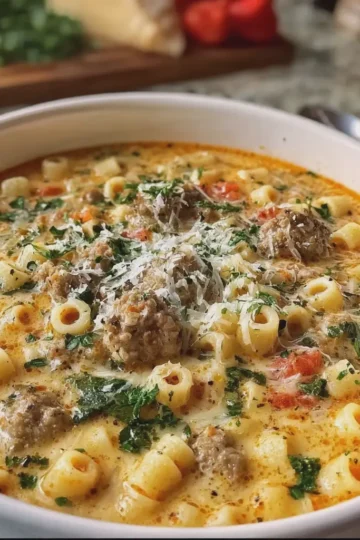 Creamy Parmesan Italian Sausage Ditalini Soup