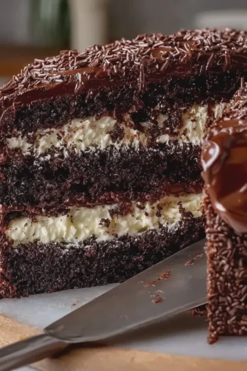 Chocolate Cream Filled Fudge Cake