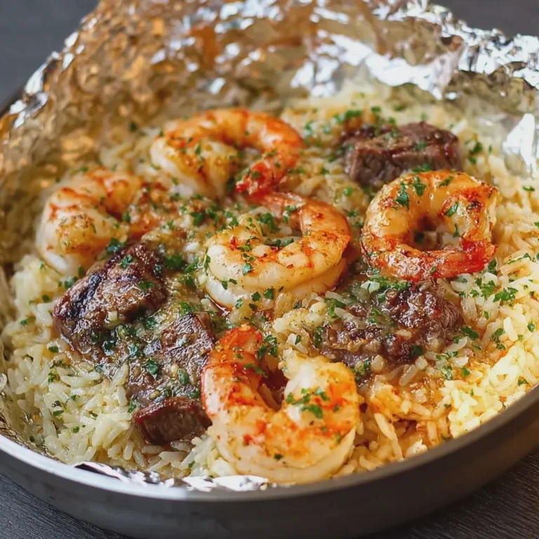 Southern Garlic Butter Seafood Rice Skillet with Shrimp and Steak
