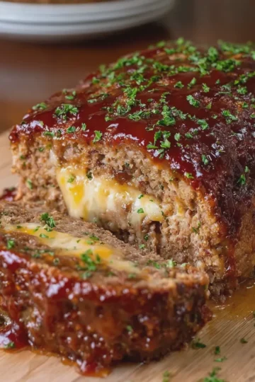 Stuffed Meatloaf with Cheese and BBQ Glaze