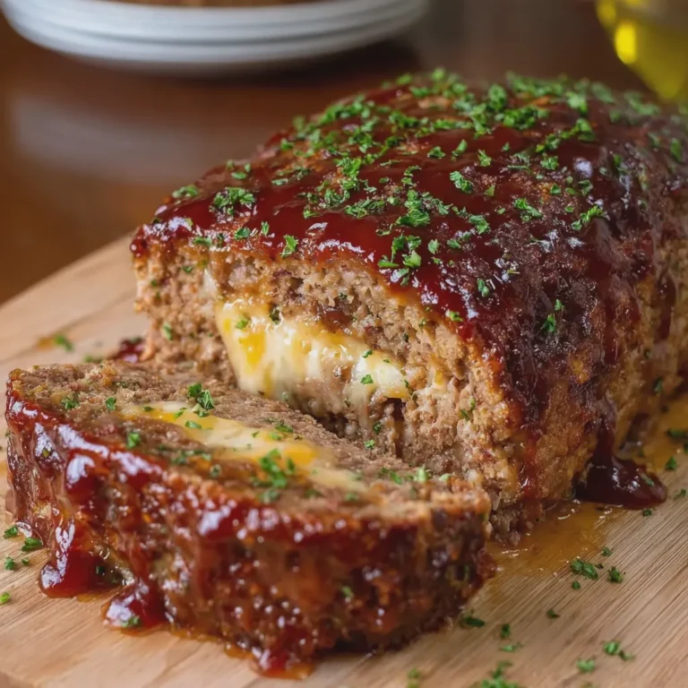 Stuffed Meatloaf with Cheese and BBQ Glaze