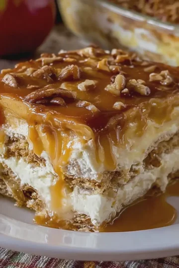 No-Bake Caramel Apple Eclair Cake