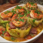 Cajun Shrimp and Beef Sausage Stuffed Cabbage