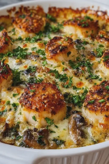 Creamy Baked Scallops and Mushroom Casserole
