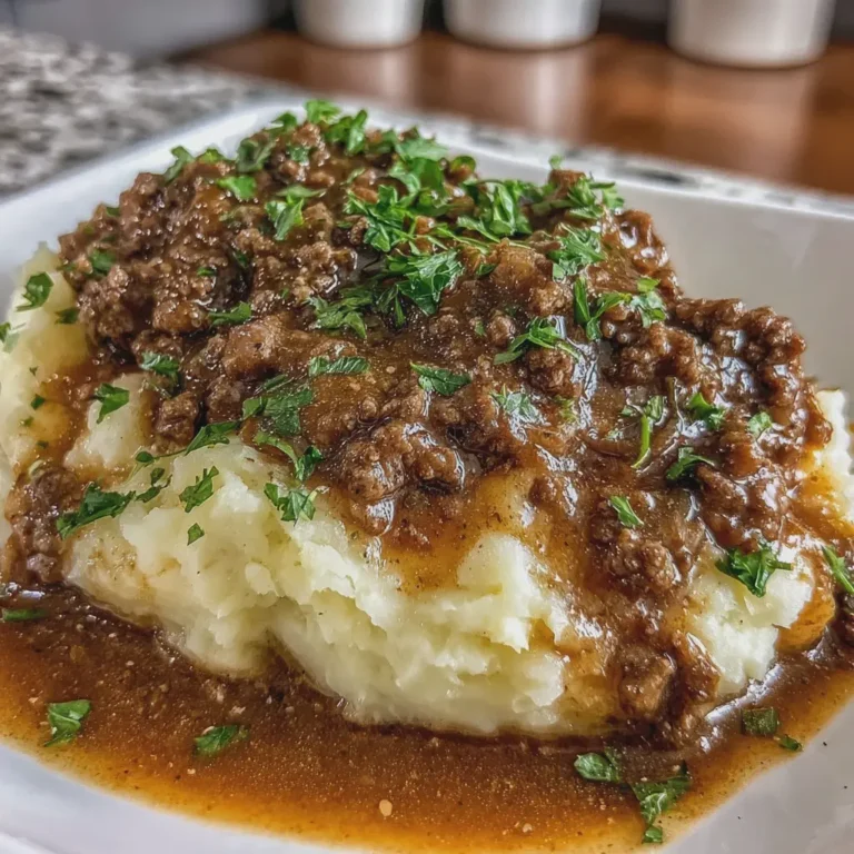 Ground Beef and Gravy Over Mashed Potatoes