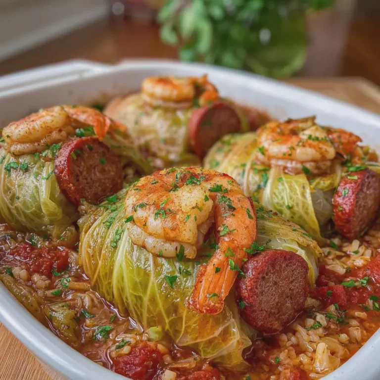 Cajun Shrimp and Beef Sausage Stuffed Cabbage