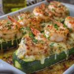 Garlic Shrimp Zucchini Boat Seafood Bake