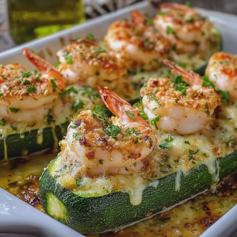 Garlic Shrimp Zucchini Boat Seafood Bake