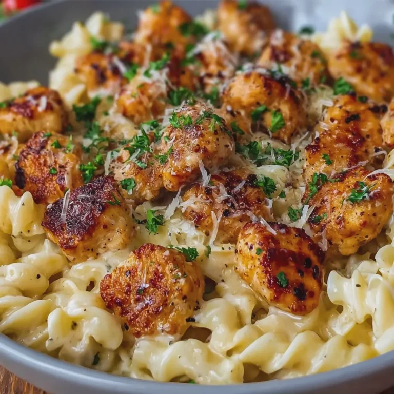 Garlic Butter Chicken Bites with Creamy Parmesan Pasta