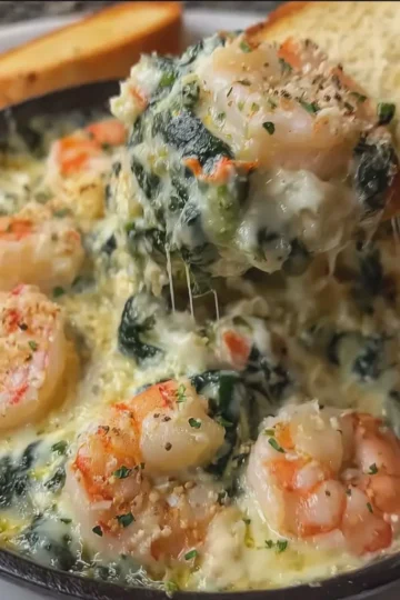 Rich and Creamy Shrimp and Crab Spinach Dip with Garlic and Parmesan