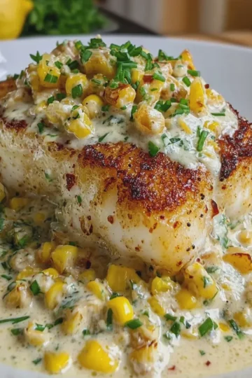 Halibut with Creamy Sweet Corn Boursin Sauce