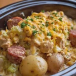 Crockpot Creamy Cheddar Chicken Corn and Baby Potatoes