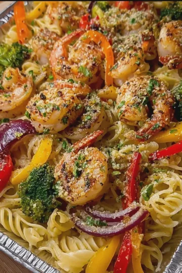 Roasted Shrimp and Vegetable Pasta Seafood Tray