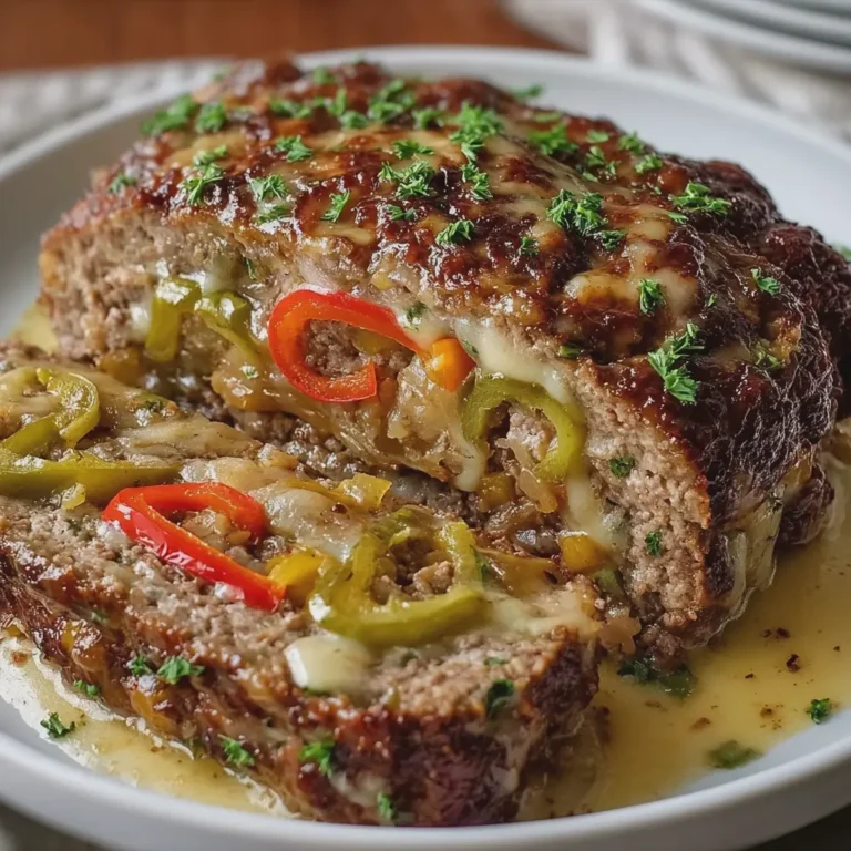 Easy Stuffed Philly Cheesesteak Meatloaf with Peppers and Onions