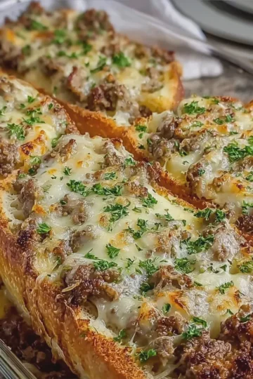 Philly Cheesesteak Garlic Bread Bake