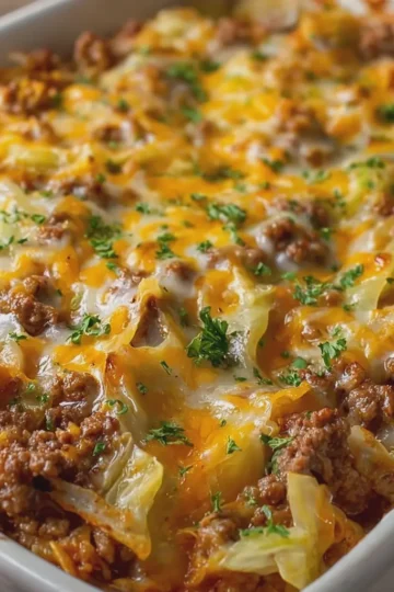 Cheesy Cabbage Beef Casserole