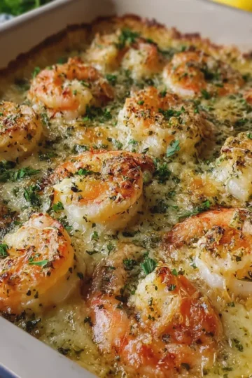 Creamy Garlic Parmesan Shrimp Bake