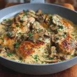 Chicken and Mushroom Skillet in a Creamy Asiago and Mustard Sauce