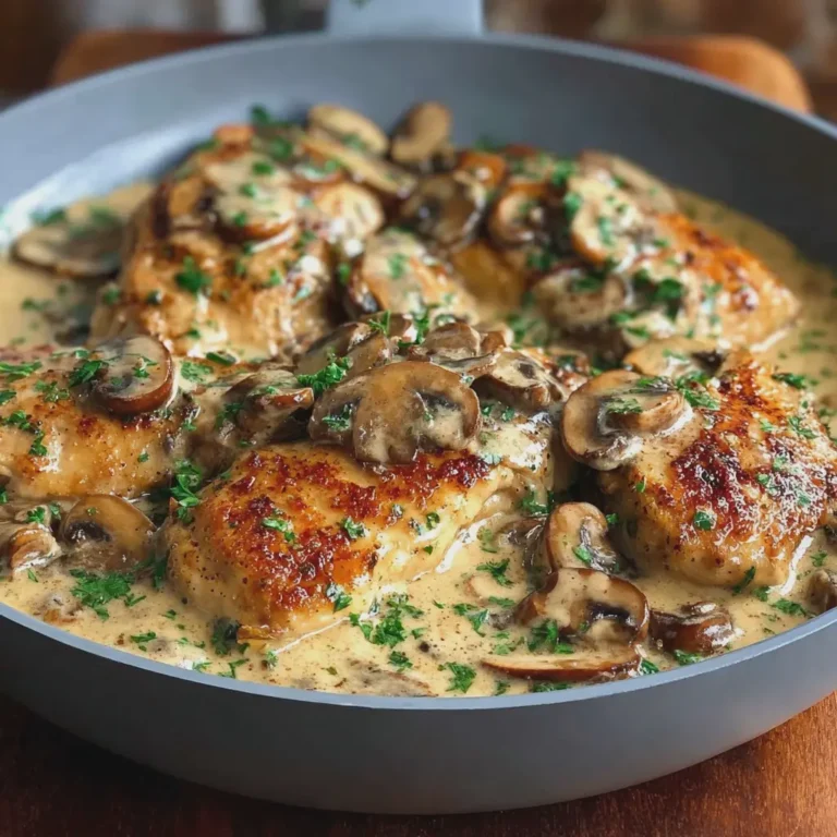Chicken and Mushroom Skillet in a Creamy Asiago and Mustard Sauce