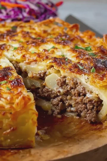Crispy Potato and Beef Pie with Quick Slaw