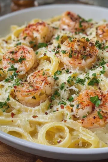 Ultimate Creamy Garlic Butter Shrimp Fettuccine Alfredo