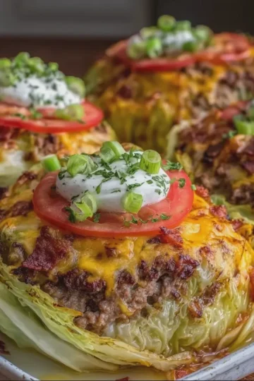 Loaded Turkey Cheeseburger Stuffed Cabbage Steaks