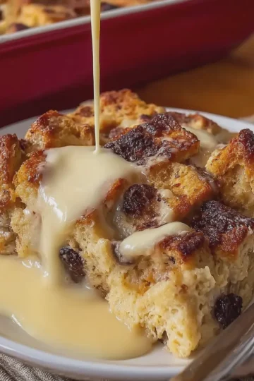 Old Fashioned Bread Pudding with Vanilla Sauce