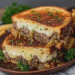 Cheesy Garlic Butter Beef Patty Melts with Caramelized Onions
