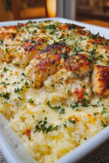 Creamy Garlic Chicken Rice with Cheddar, Mozzarella and Parmesan