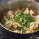 Homemade Wonton Soup with Ginger, Garlic, and Cilantro