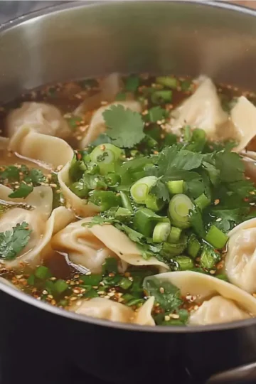 Homemade Wonton Soup with Ginger, Garlic, and Cilantro