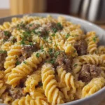 Garlic Butter Beef Rotini in Creamy Parmesan Sauce