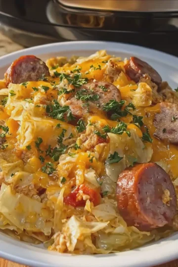 Crockpot Cheesy Cabbage and Sausage Casserole