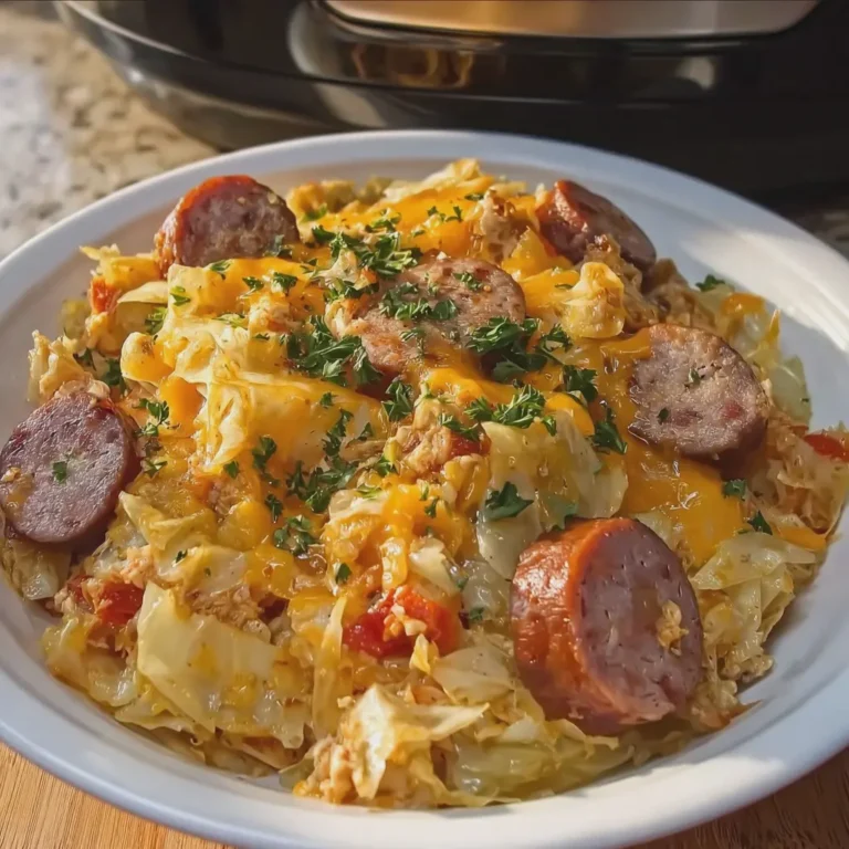 Crockpot Cheesy Cabbage and Sausage Casserole