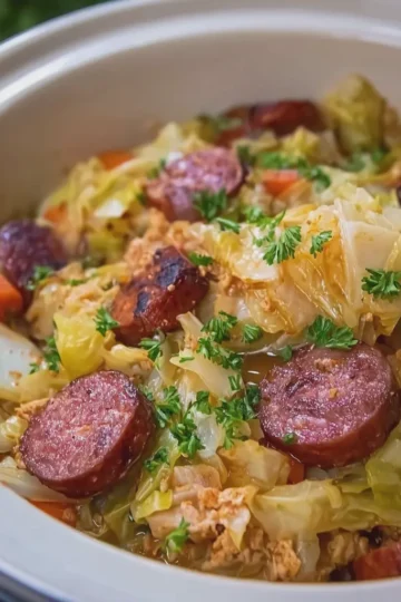 Slow Cooker Cabbage and Smoked Beef Sausage
