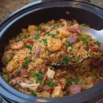 Seafood Dirty Rice with Turkey Bacon and Chicken Ham