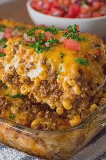 Creamy Loaded Beef Taco Mac Bake