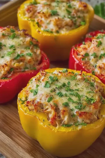 Cheesy Shrimp and Crab Filled Bell Peppers