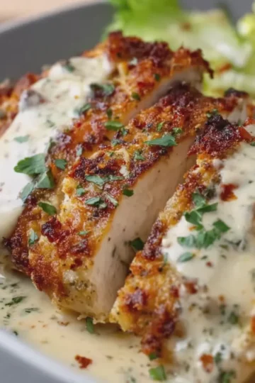 Parmesan Baked Caesar Chicken with Creamy Garlic Sauce
