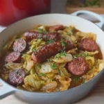 Slow Cooker 4 Ingredient Beef Sausage and Cabbage
